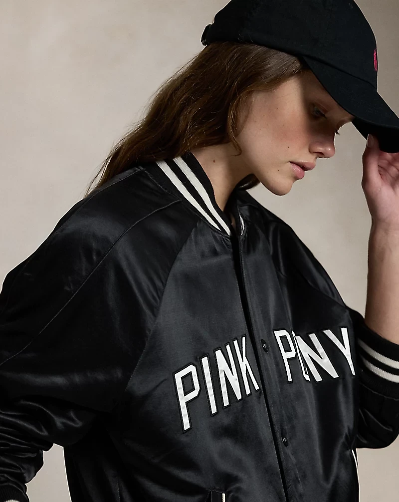Pink Pony Satin Baseball Jacket