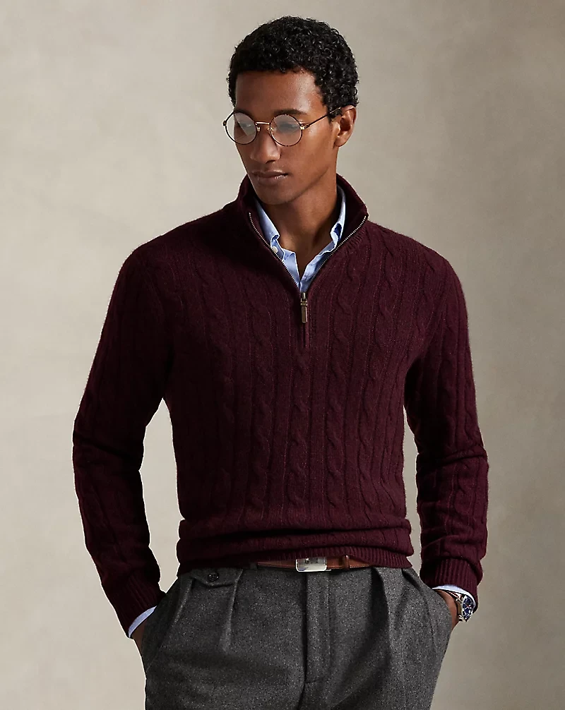 Cable-Knit Cashmere Quarter-Zip Sweater