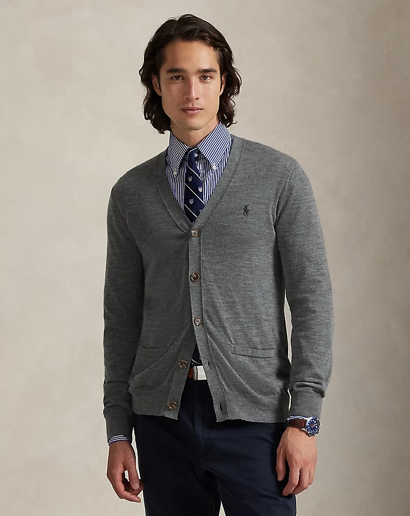 Slim Fit Washable Wool V-Neck Cardigan