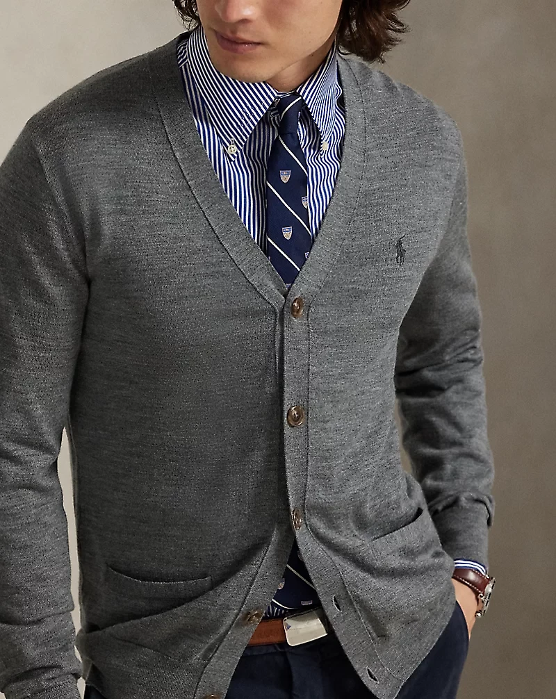 Slim Fit Washable Wool V-Neck Cardigan