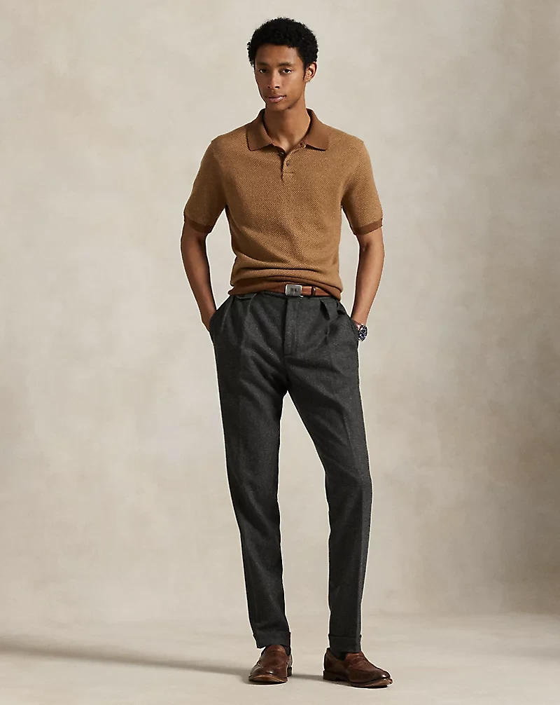Herringbone Wool Polo-Collar Sweater
