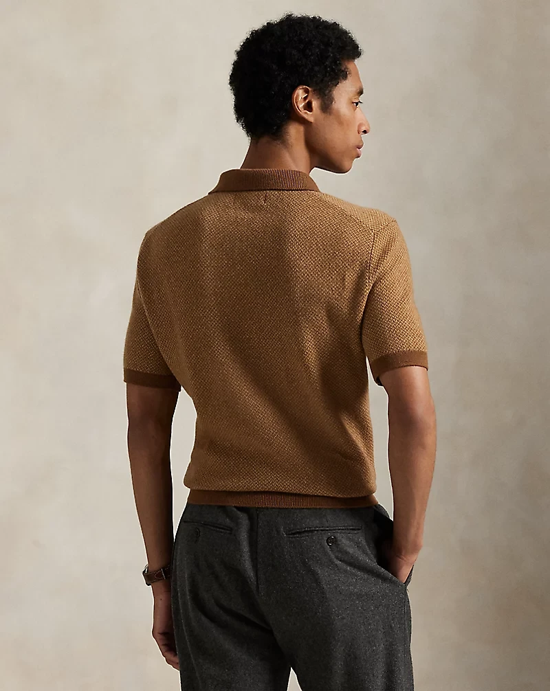 Herringbone Wool Polo-Collar Sweater
