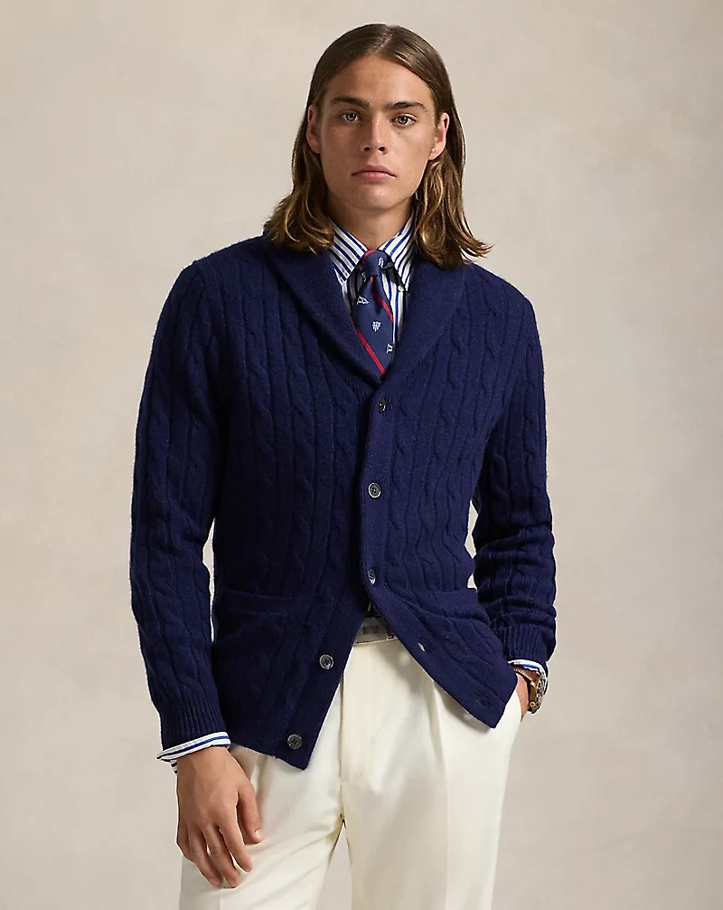Cable-Knit Cashmere Shawl Cardigan