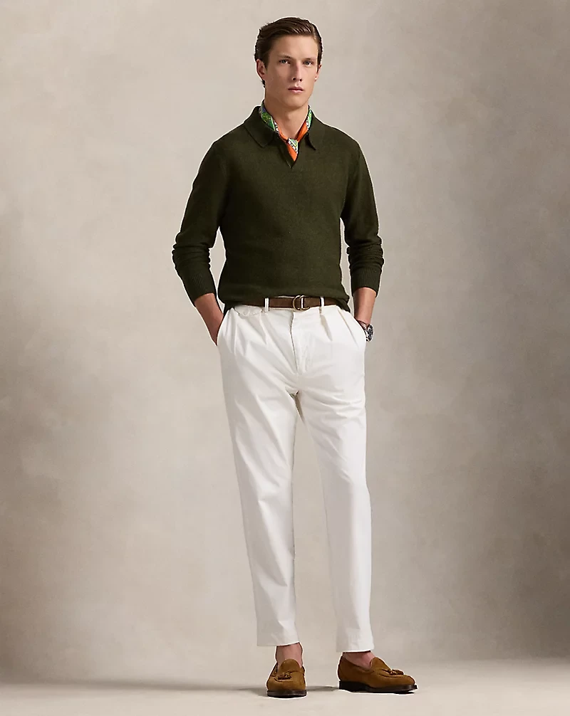 Linen-Cashmere Johnny-Collar Sweater