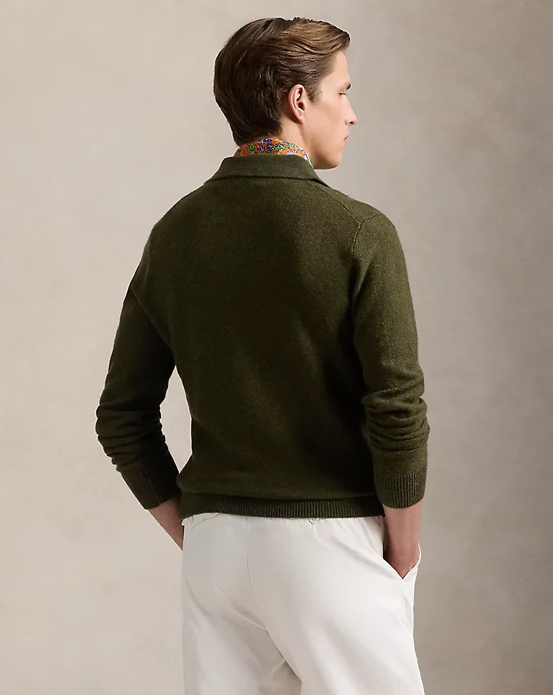 Linen-Cashmere Johnny-Collar Sweater