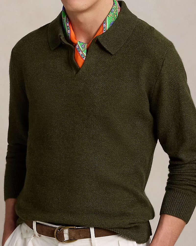 Linen-Cashmere Johnny-Collar Sweater