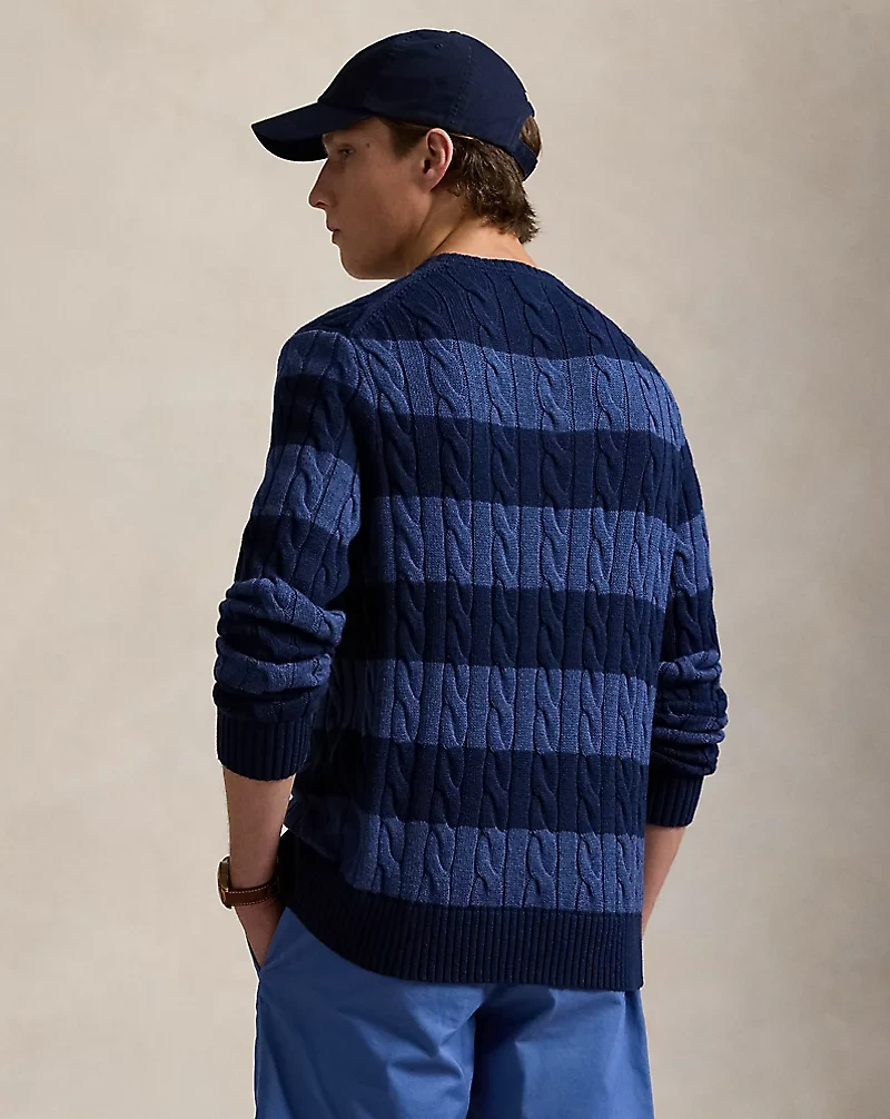 Striped Cable-Knit Cotton Sweater