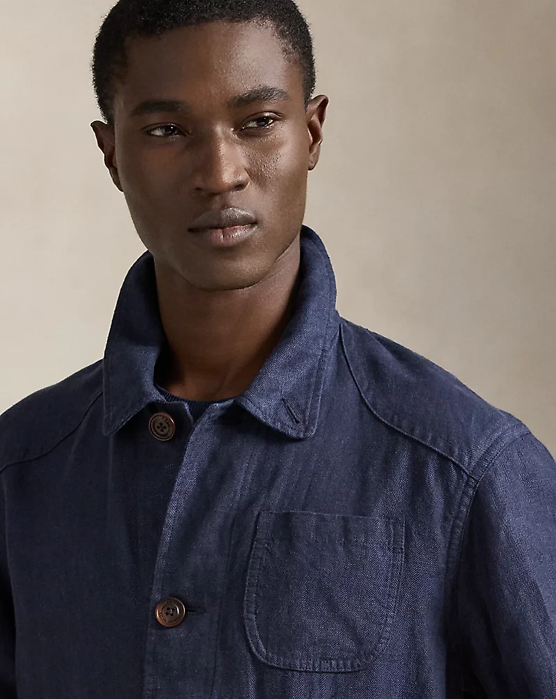 Linen Herringbone Utility Jacket