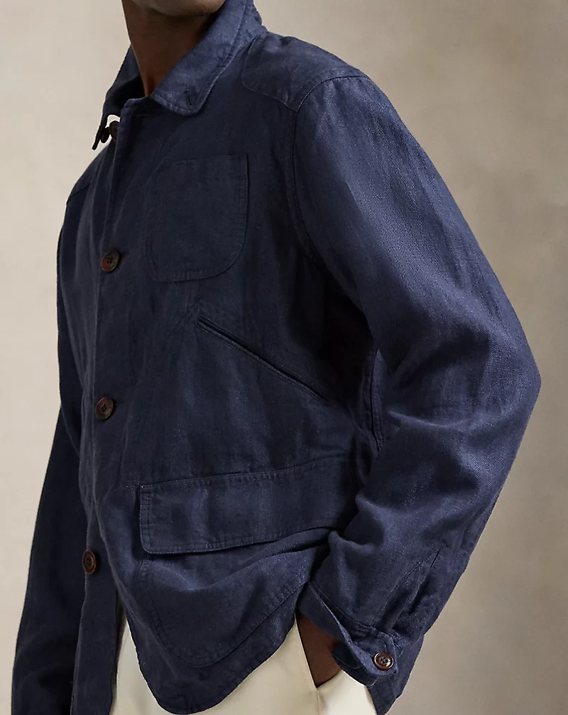 Linen Herringbone Utility Jacket