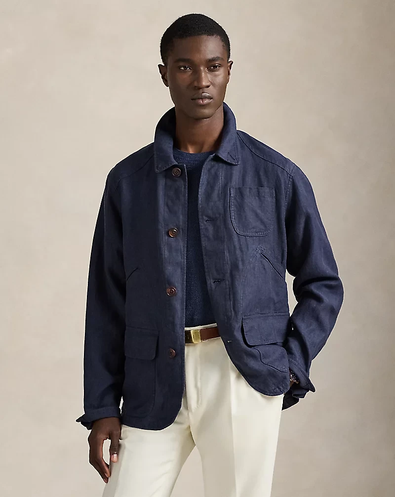 Linen Herringbone Utility Jacket
