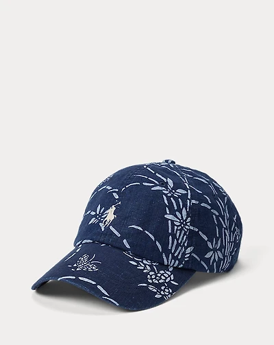 Indigo Floral Linen Ball Cap