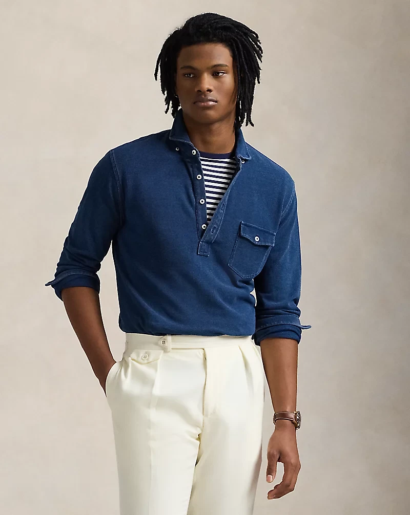 Indigo-Dyed Mesh Polo Shirt
