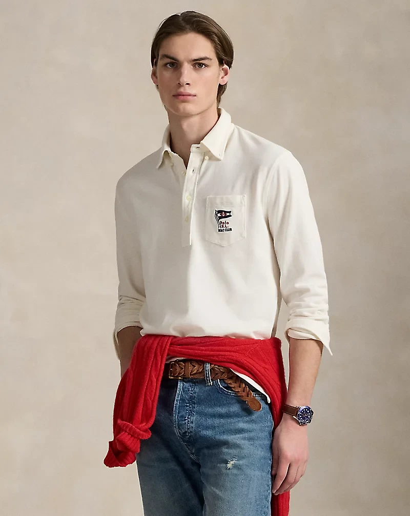 Nautical-Embroidered Mesh Polo Shirt