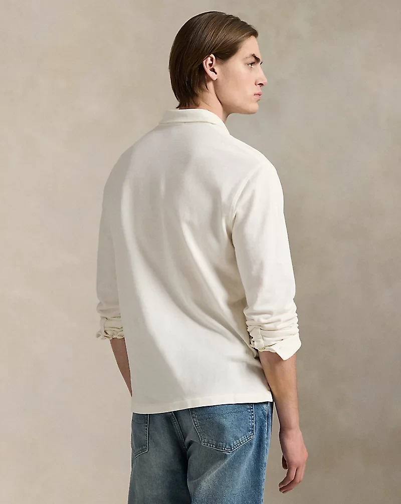 Nautical-Embroidered Mesh Polo Shirt
