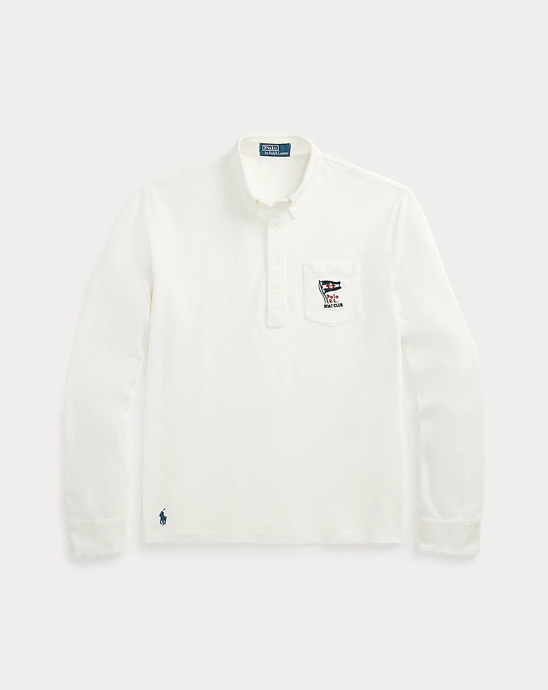 Nautical-Embroidered Mesh Polo Shirt