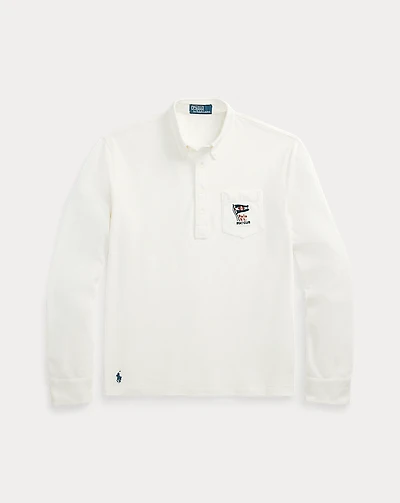 Nautical-Embroidered Mesh Polo Shirt