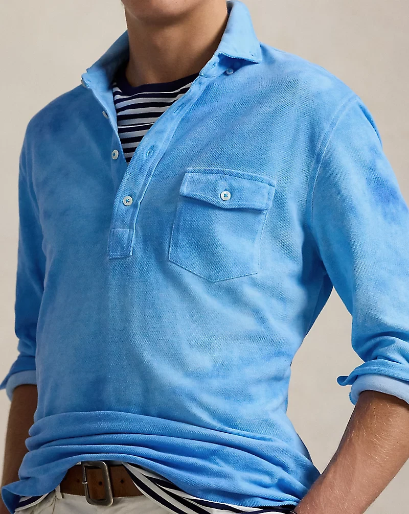 Garment-Dyed Mesh Polo Shirt