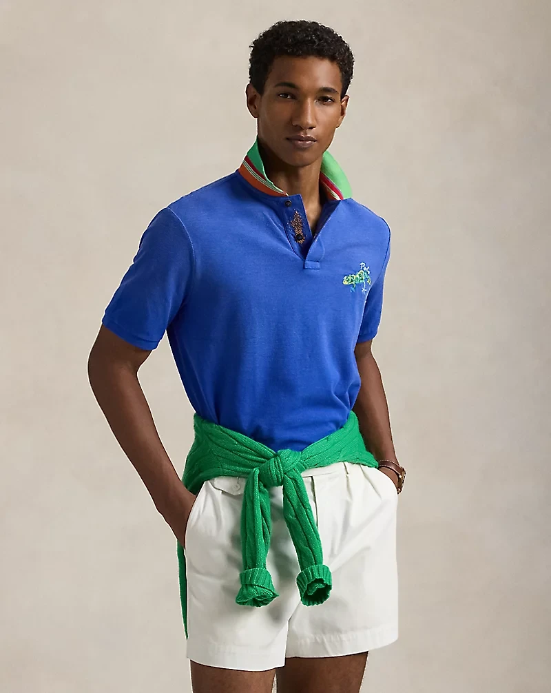 Classic Fit Embroidered Mesh Polo Shirt