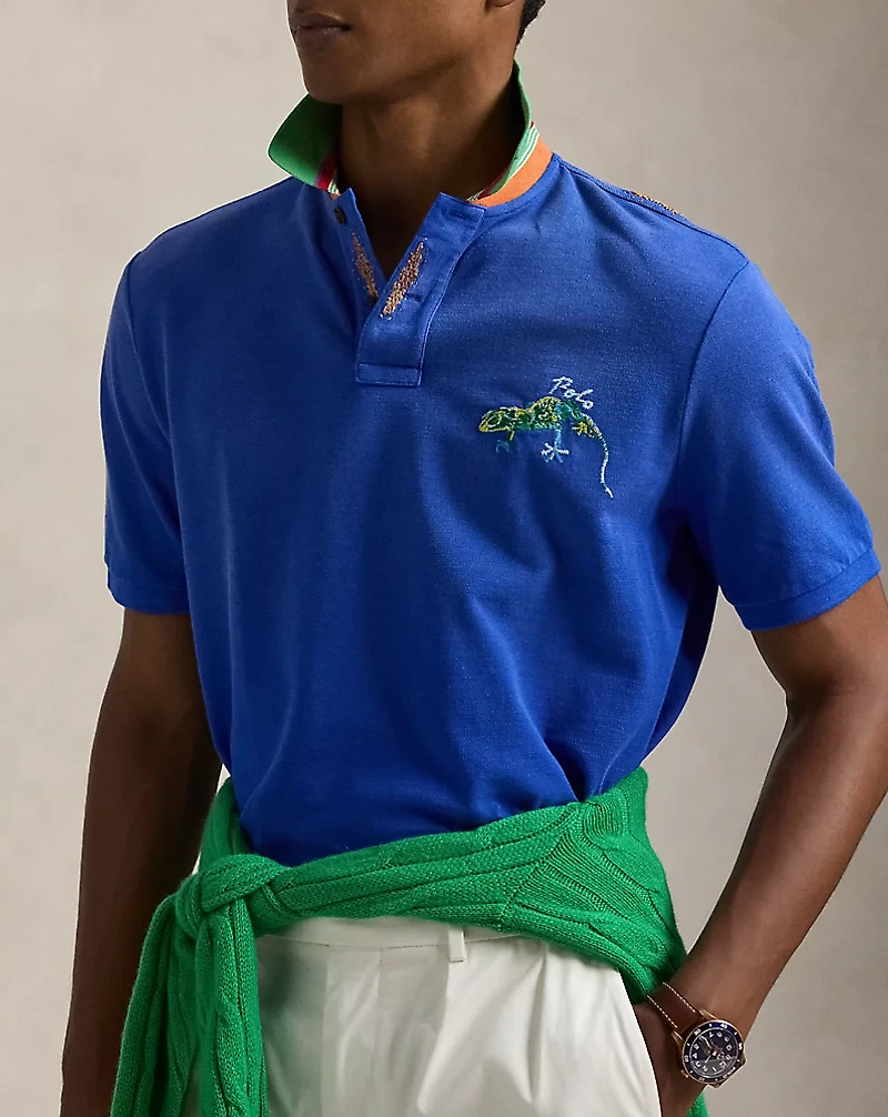 Classic Fit Embroidered Mesh Polo Shirt
