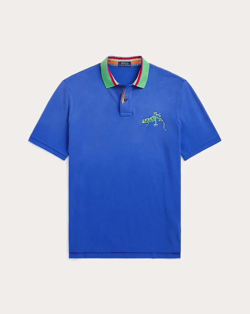 Classic Fit Embroidered Mesh Polo Shirt