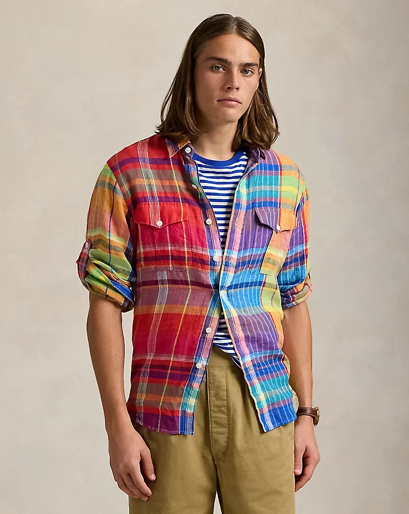 Classic Fit Plaid Linen Workshirt