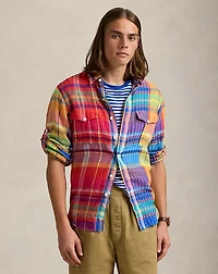 Classic Fit Plaid Linen Workshirt