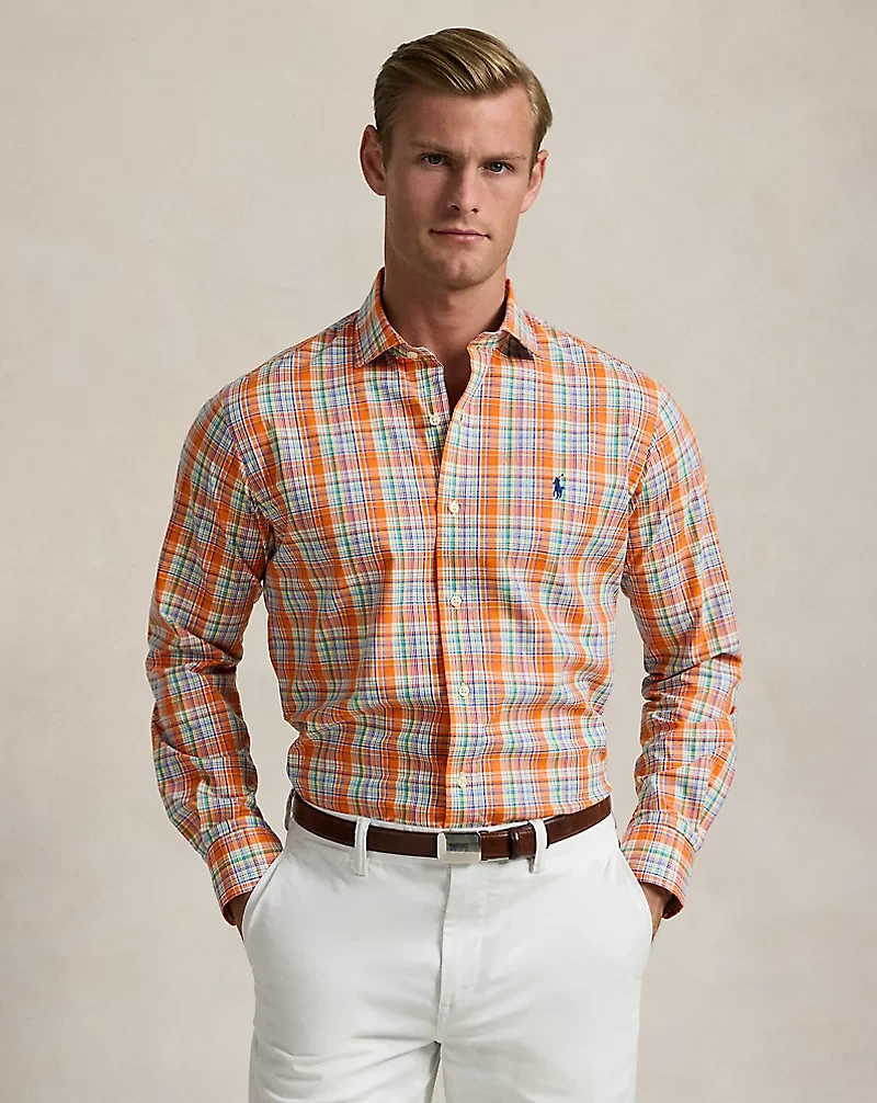 Classic Fit Plaid Stretch Poplin Shirt