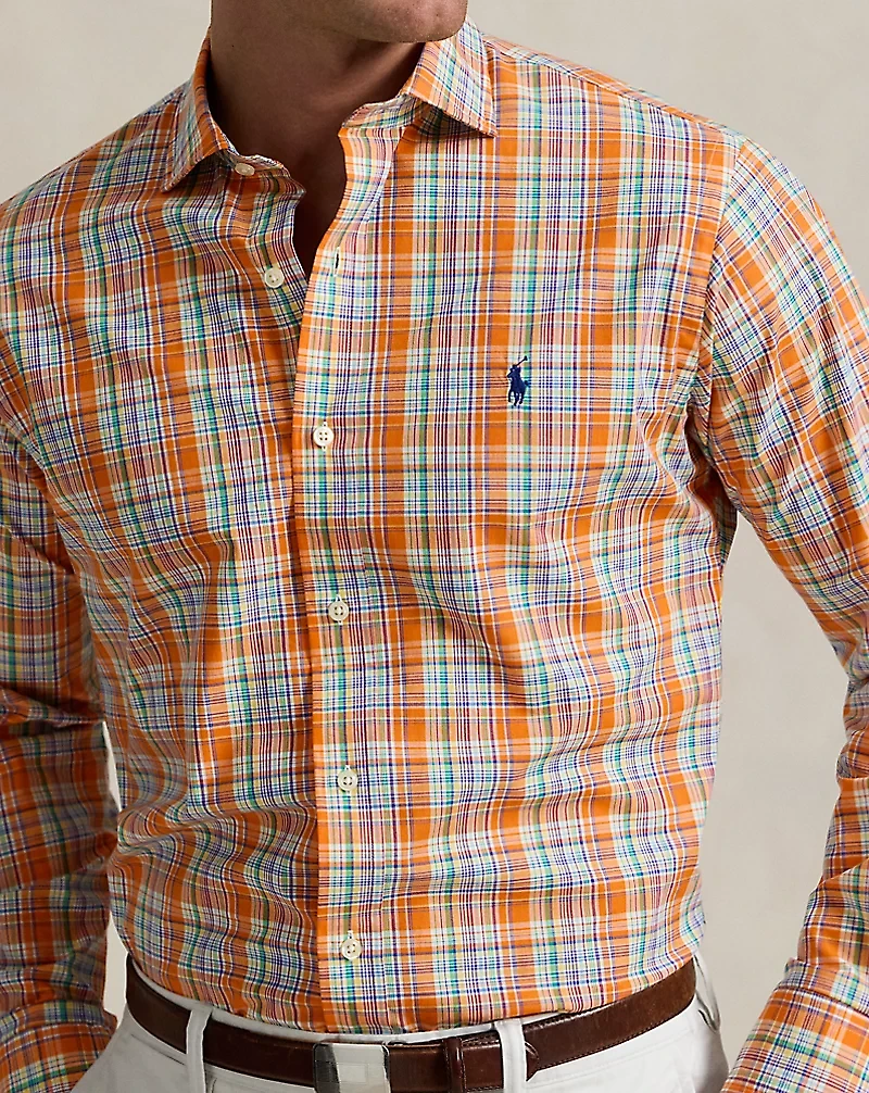 Classic Fit Plaid Stretch Poplin Shirt