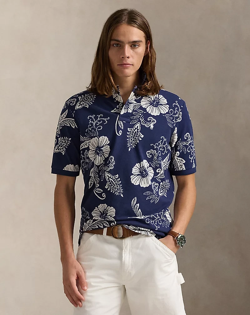 Classic Fit Hibiscus Mesh Polo Shirt