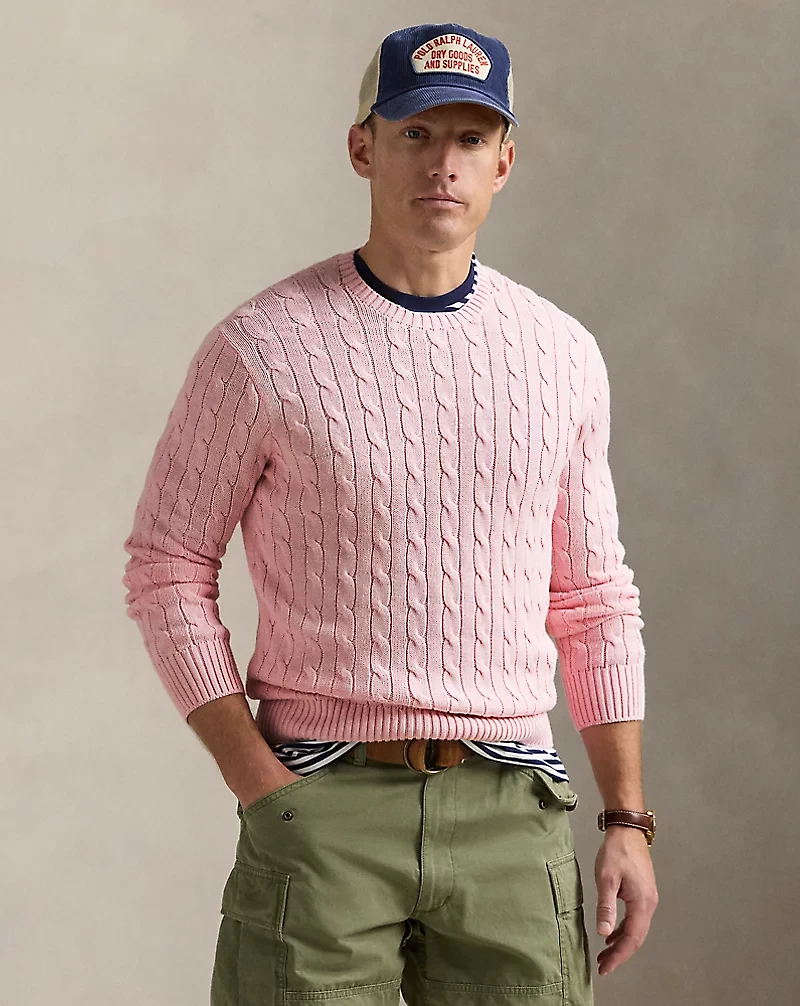 Cable-Knit Cotton Crewneck Sweater