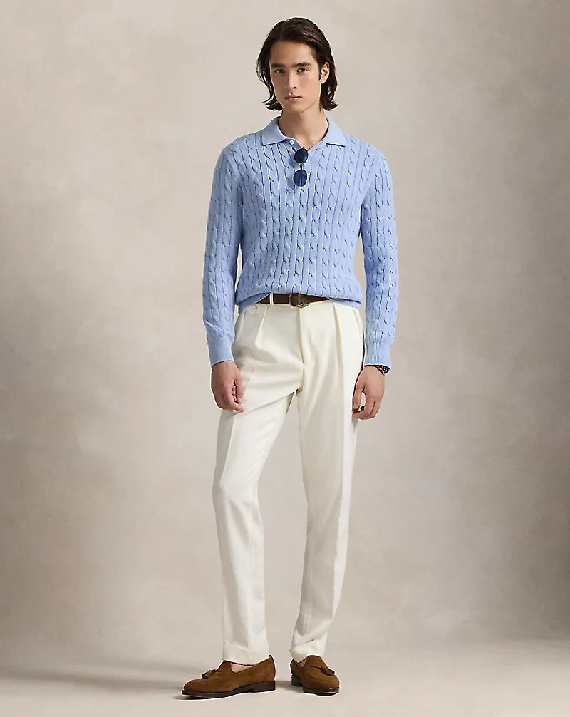 Cable-Knit Cotton Polo-Collar Sweater