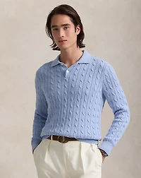 Cable-Knit Cotton Polo-Collar Sweater