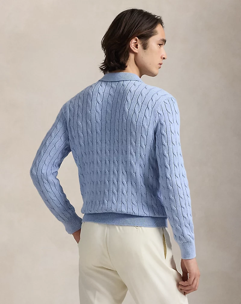 Cable-Knit Cotton Polo-Collar Sweater