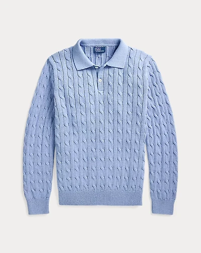 Cable-Knit Cotton Polo-Collar Sweater