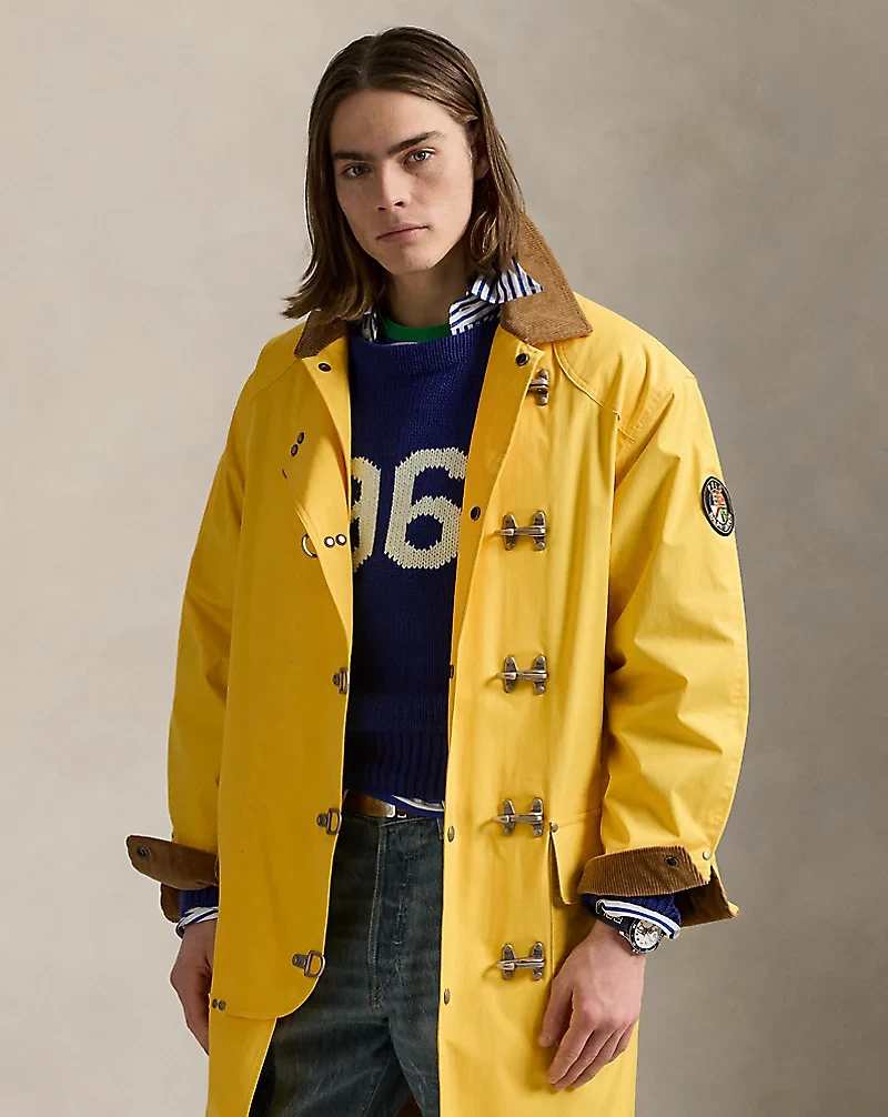Corduroy-Collar Twill Coat