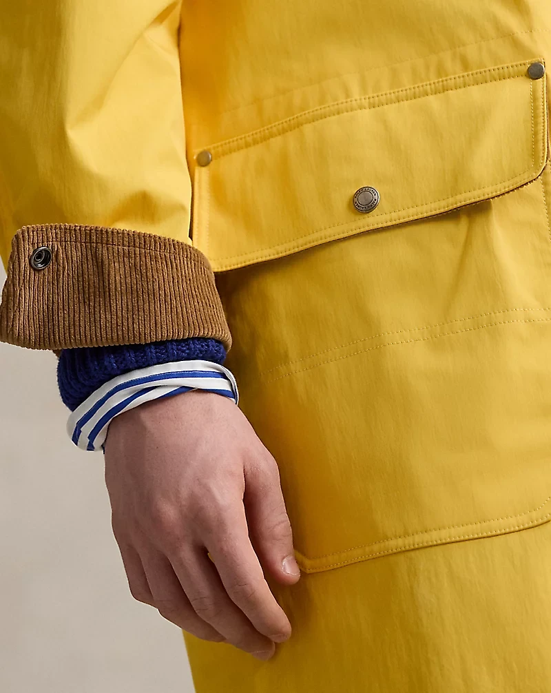 Corduroy-Collar Twill Coat