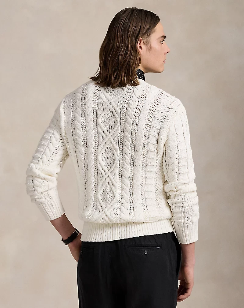Aran-Knit Cotton Rollneck Sweater