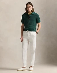 Mesh-Knit Linen Johnny-Collar Sweater