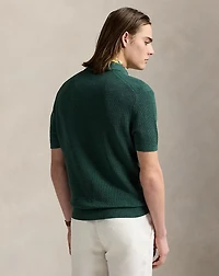 Mesh-Knit Linen Johnny-Collar Sweater