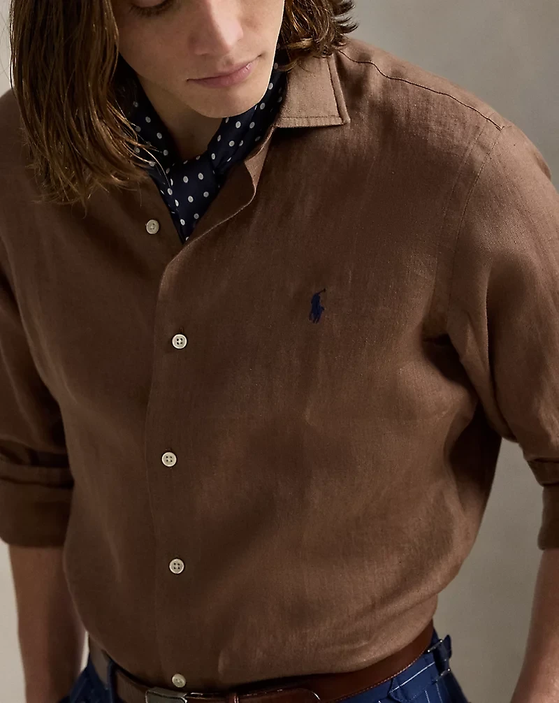 Classic Fit Houndstooth Linen Shirt