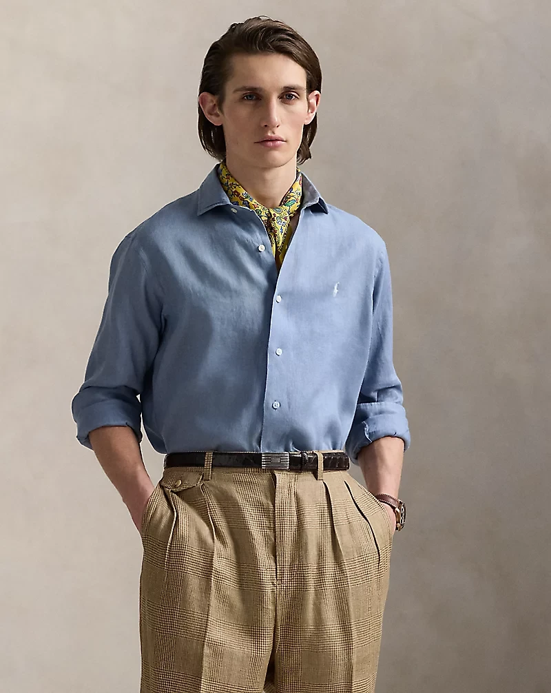Classic Fit Houndstooth Linen Shirt