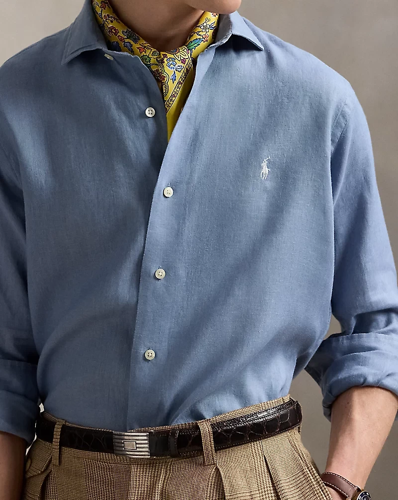 Classic Fit Houndstooth Linen Shirt