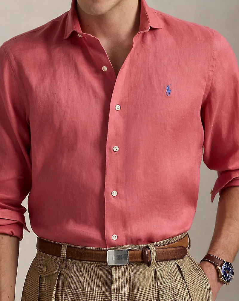 Classic Fit Houndstooth Linen Shirt