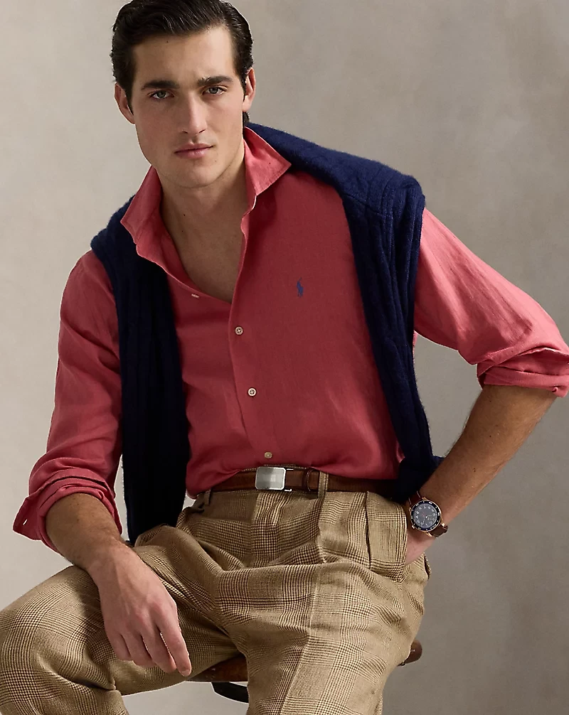 Classic Fit Houndstooth Linen Shirt