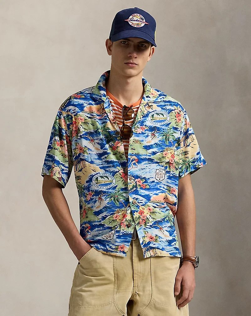 Classic Fit Beach-Print Camp Shirt