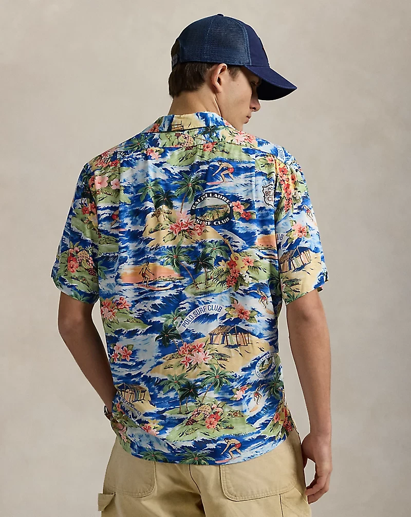 Classic Fit Beach-Print Camp Shirt