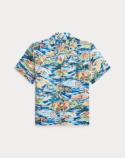 Classic Fit Beach-Print Camp Shirt