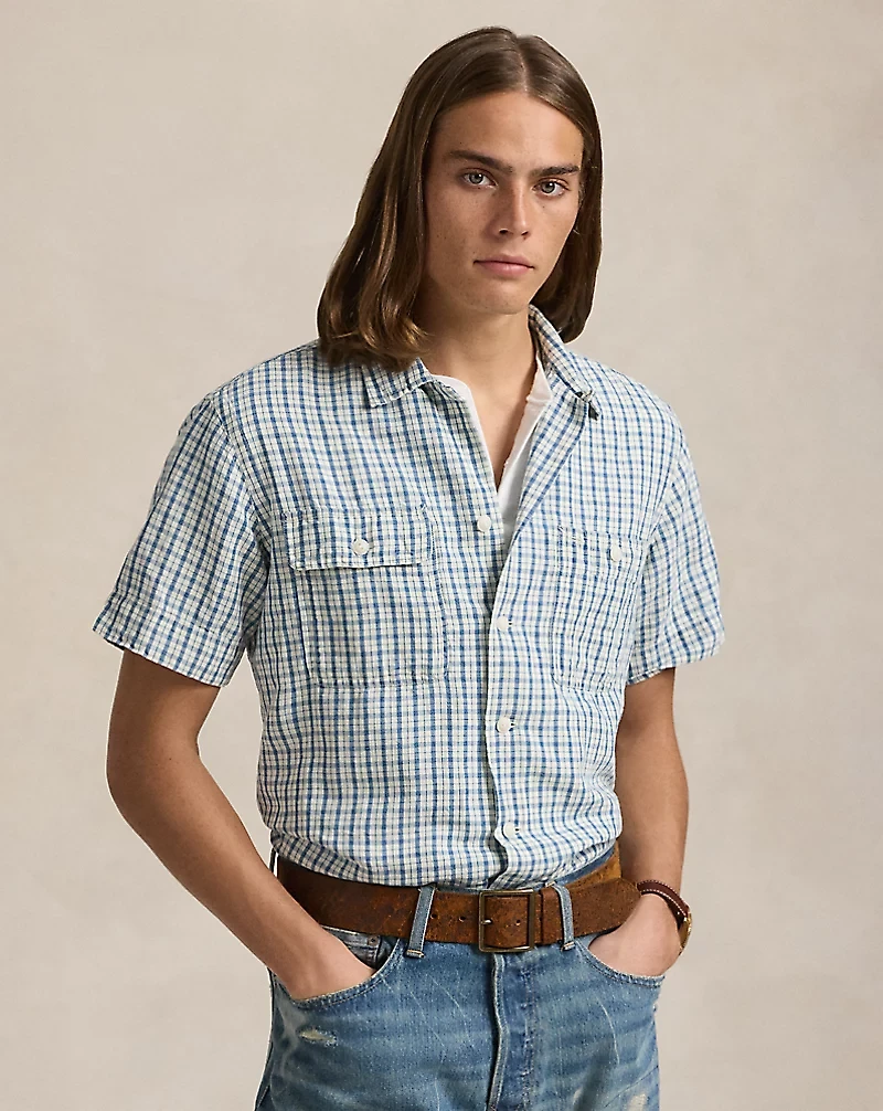 Classic Fit Plaid Cotton-Linen Shirt
