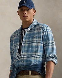 Classic Fit Indigo Plaid Camp Shirt