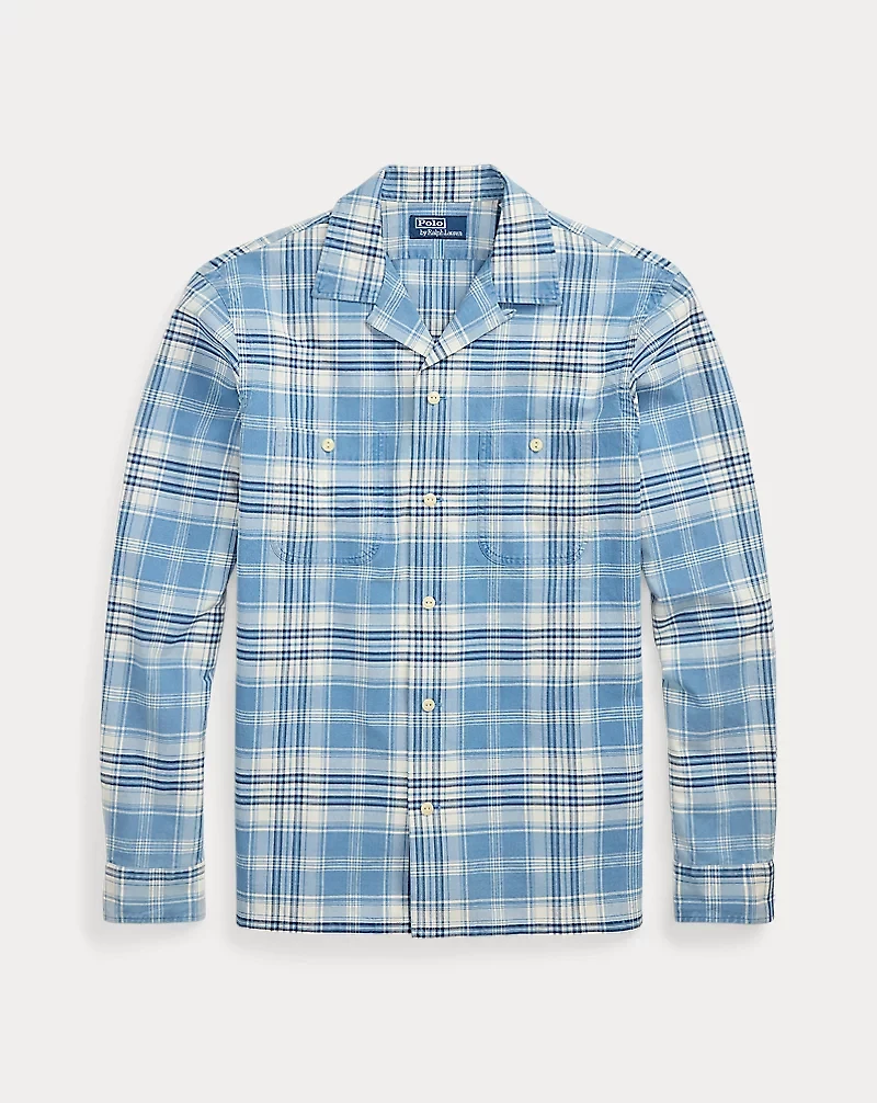 Classic Fit Indigo Plaid Camp Shirt